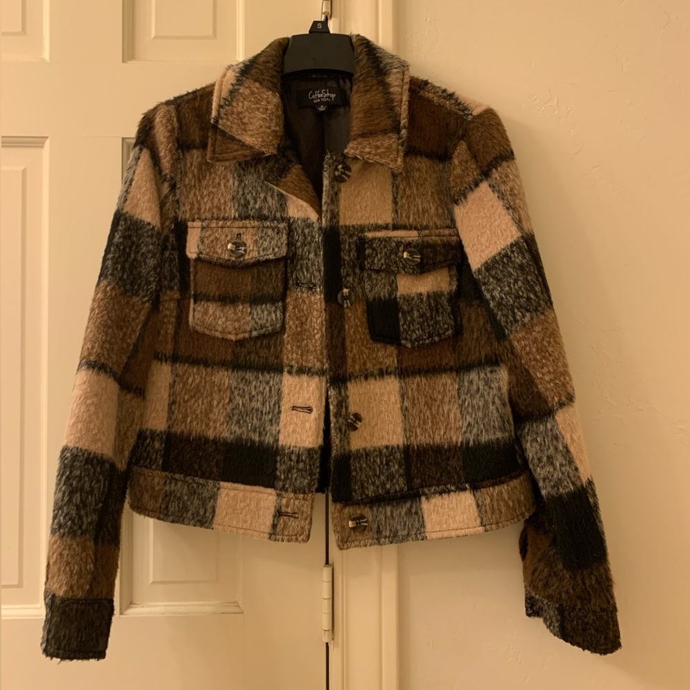 CoffeeShop Plaid Jacket - Brown, Black, Cream